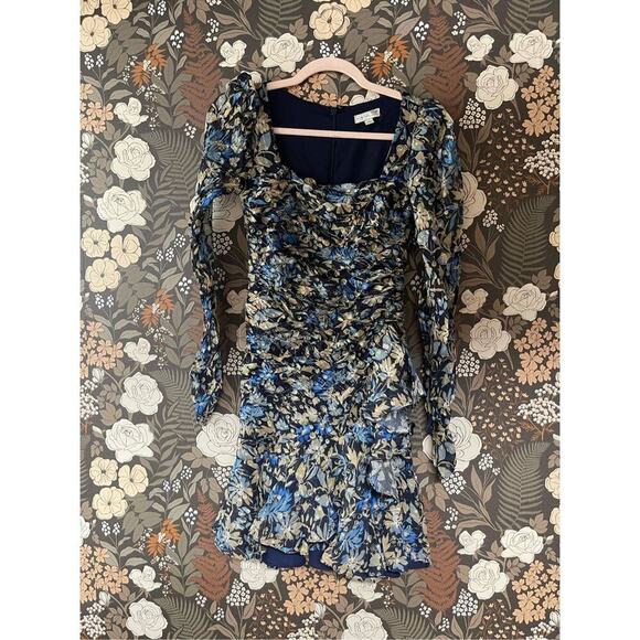 ML Monique Lhuillier Women's Ruched Floral Metallic Mini Sheath Dress Size 2 - Picture 9 of 10